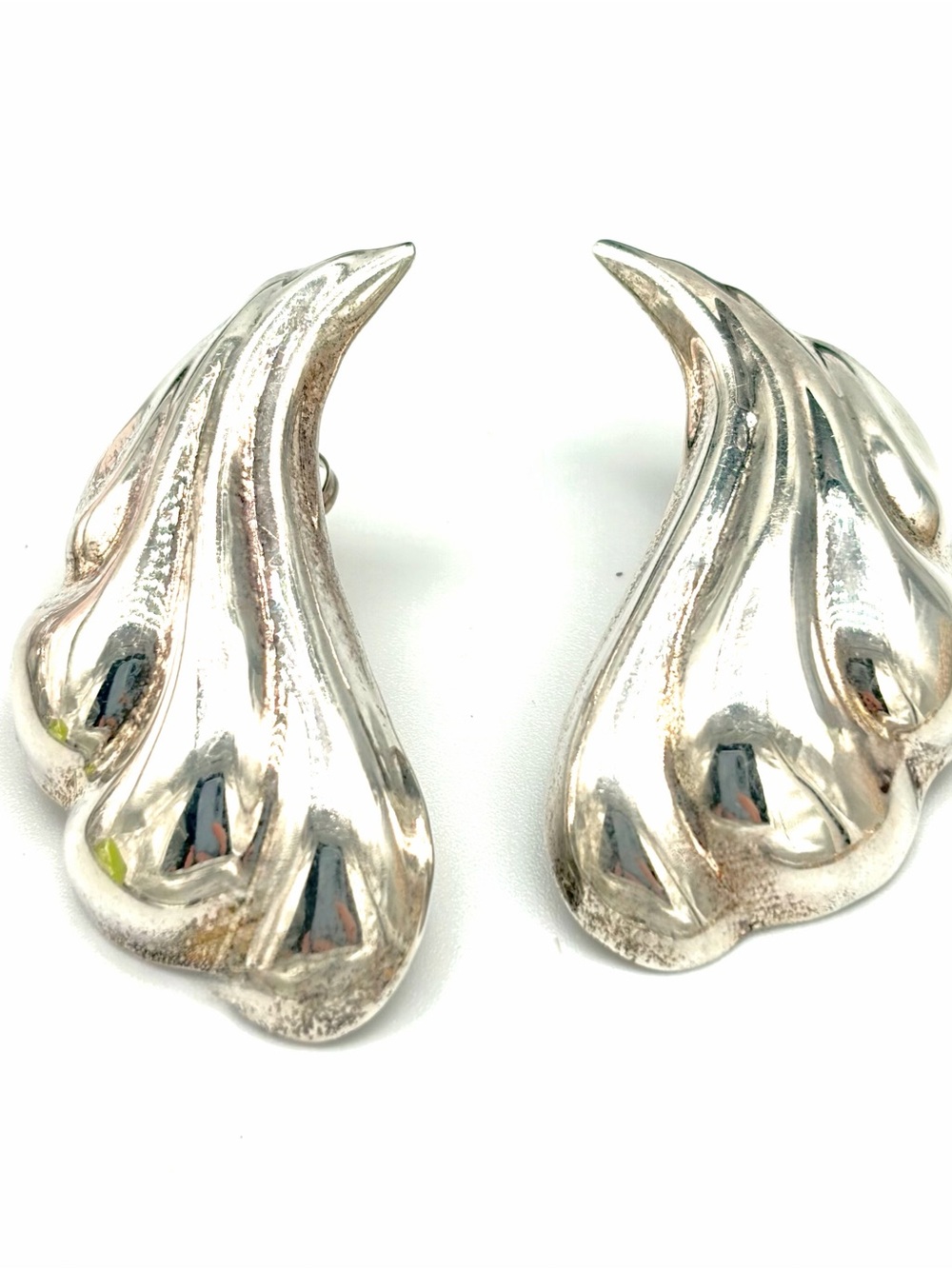 Vintage Modernist Wave Taxco Mexico Sterling Silver Earrings Statement Stud 1.5”